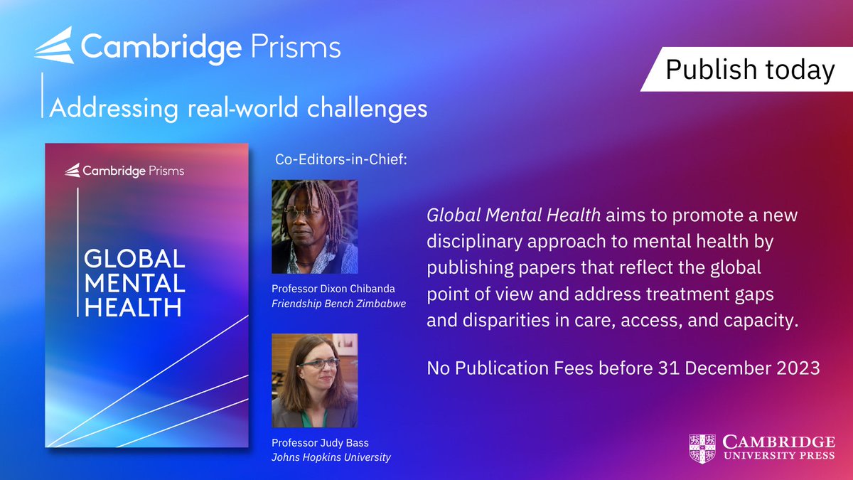 Calling all #globalmentalhealth researchers! There are currently no charges to publish your research with #CPGlobalmentalhealth until 31st December 2023. Click to find out how to submit your research today! ➡️bit.ly/3r0J2Yk @JudithKBass @DixonChibanda #mentalhealth