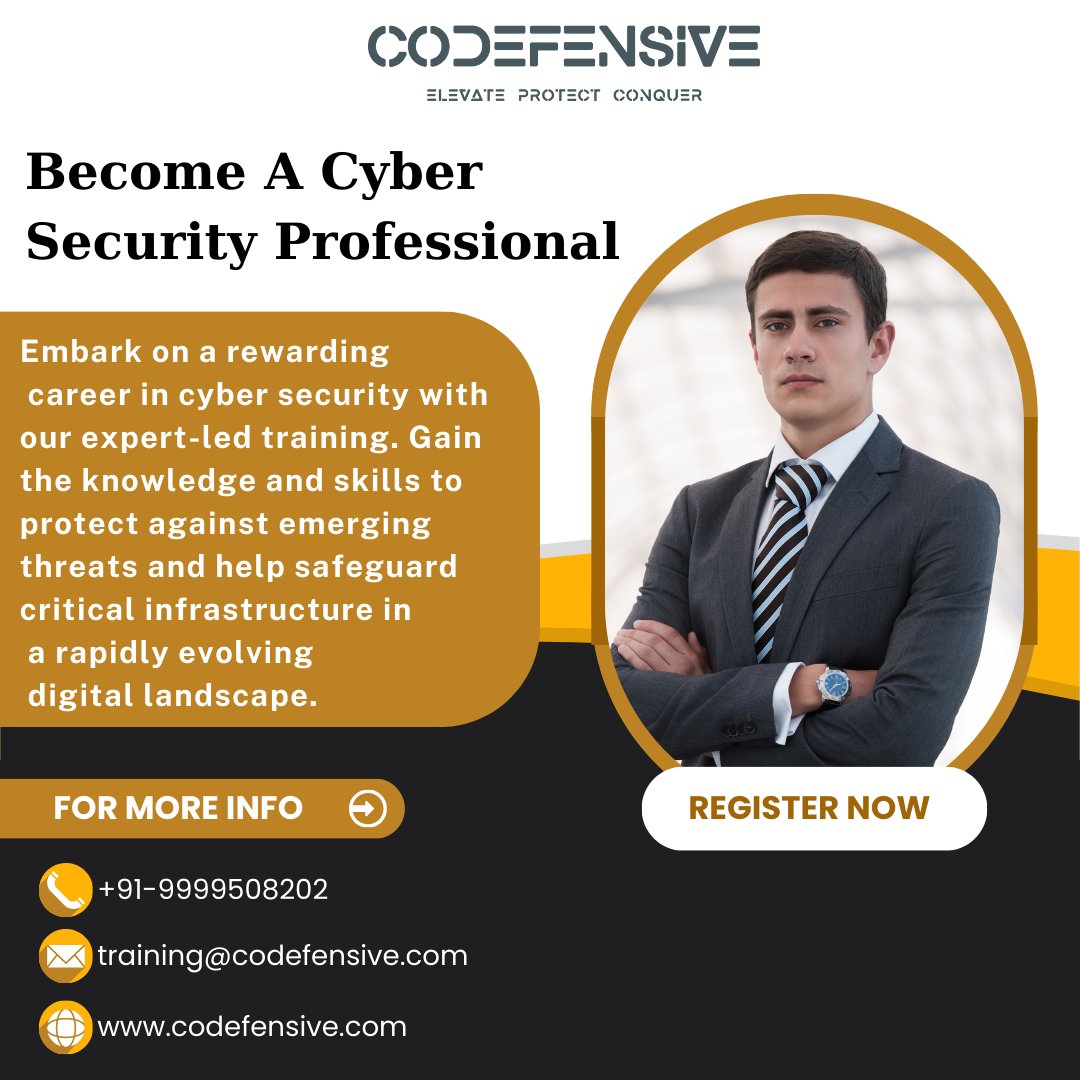 Join our comprehensive Cyber Security Training that are designed to equip your team with the latest insights, techniques, and tools to safeguard your digital assets. 

#codefensive #cybersecurity #cyberdefence #itsecurity #cybersecuritytraining #itsecuritysolutions