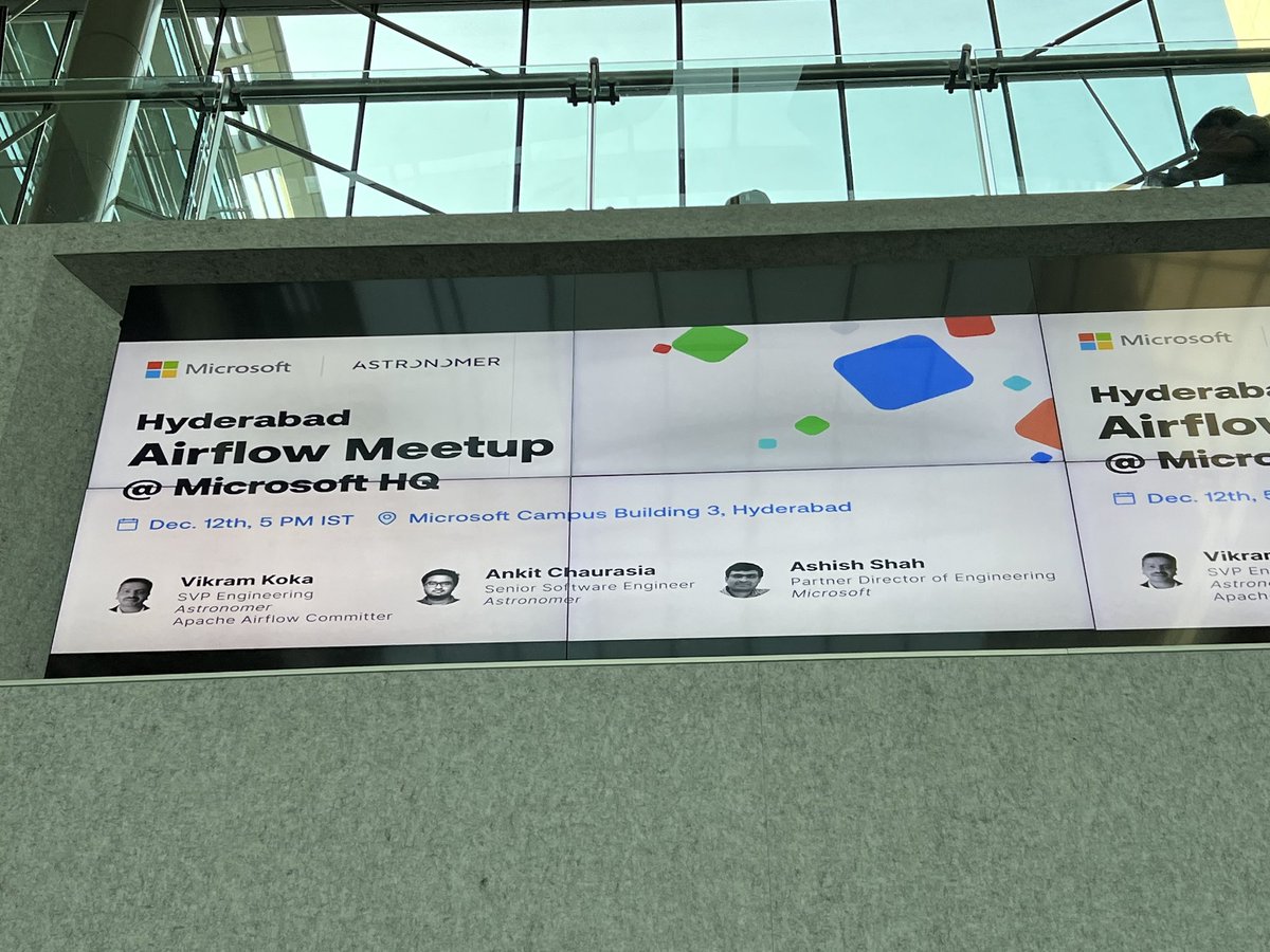 We are ready for the inaugural Hyderabad @ApacheAirflow Meetup @ @Microsoft offices. #ApacheAirflow