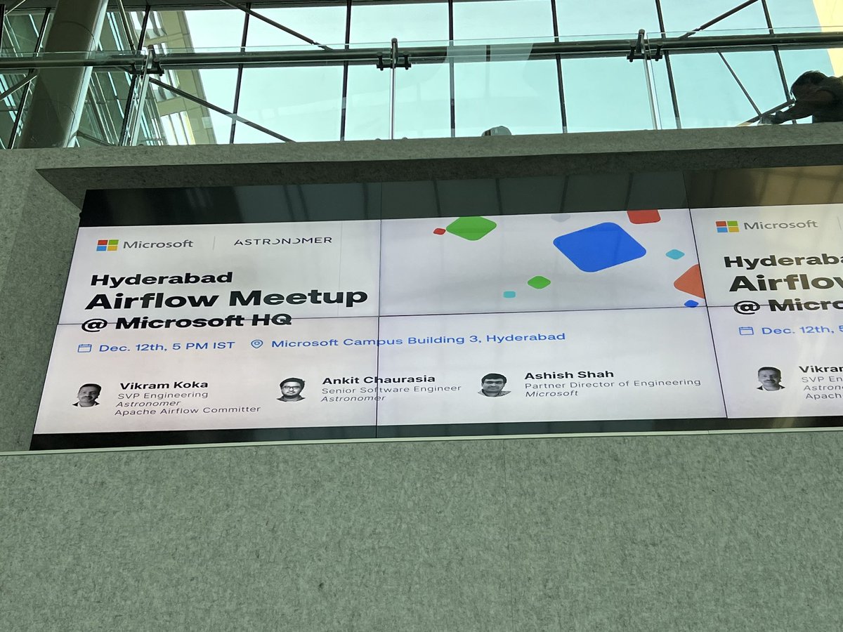 kaxil's tweet image. We are ready for the inaugural Hyderabad @ApacheAirflow Meetup @ @Microsoft offices.

#ApacheAirflow