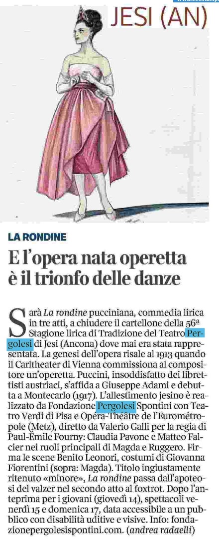 FPS Jesi (@fpsjesi) on Twitter photo Su "La Lettura", inserto culturale del <a href="/Corriere/">Corriere della Sera</a> della sera, questa settimana si parla de “La Rondine” la commedia Lirica di #Puccini che doveva essere un’operetta e invece...
Buona lettura☕️
In scena a JESI, TEATRO PERGOLESI
15/12, ore 20.30 - 17/12, ore 16 Su "La Lettura", inserto culturale del <a href="/Corriere/">Corriere della Sera</a> della sera, questa settimana si parla de “La Rondine” la commedia Lirica di #Puccini che doveva essere un’operetta e invece...
Buona lettura☕️
In scena a JESI, TEATRO PERGOLESI
15/12, ore 20.30 - 17/12, ore 16