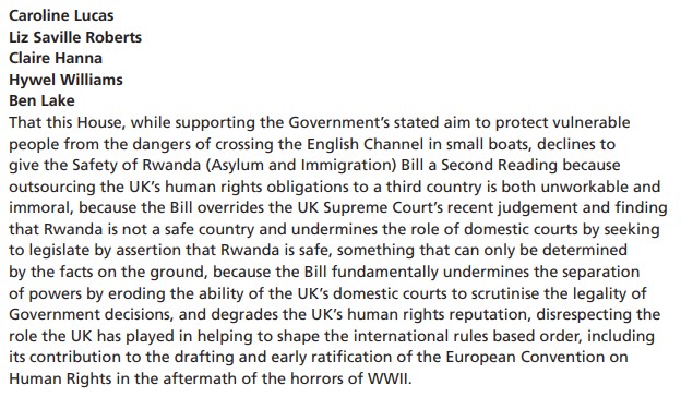 The performative cruelty of Rwanda Deal shows a Govt sliding into authoritarianism. The deal is unworkable, but it's also *immoral* - overriding the judgment of the highest domestic court in the land & trashing human rights. My amendment urging Govt to drop the deal immediately👇
