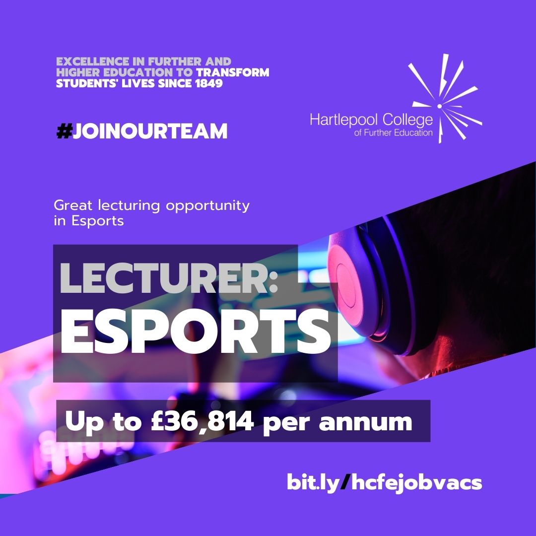 #JoinOurTeam 
🎮 ESPORTS LECTURER wanted! 

Full-time, permanent. 
Salary up to £36,814 p.a. + 47 days holiday.  
More Info: bit.ly/hcfejobvacLecE…
Apply by 21/12/2023. 

#TransformingLives #EsportsCareer #HCFEJobVacs