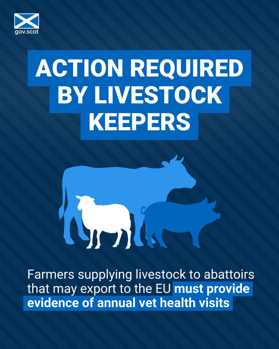 Do you supply livestock to abattoirs that export meat and other products to the EU, even if indirectly via markets? If so, from 13 December 2023, you will need to provide evidence that your farm has received vet visits for animal health purposes. ➡️ ruralpayments.org/news-events/ve…