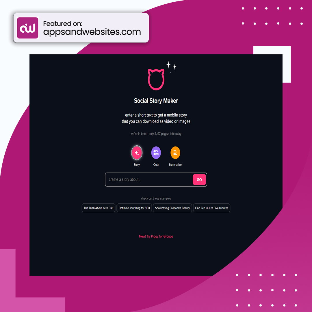 AppsandWebsites's tweet image. 📱 Want to craft incredible mobile content instantly? Just sprinkle a touch of Piggy Magic into your brief text, and witness the enchantment unfold before your eyes! ✨📝 #MobileContent #TextToDesign
Check out our directory for more AI tools: appsandwebsites.com/directory/ai-t…