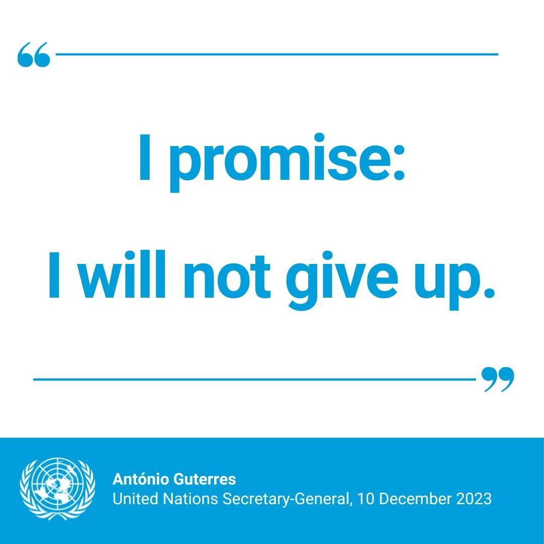 'I urged the Security Council to press to avert a humanitarian catastrophe in Gaza and I reiterated my appeal for a humanitarian ceasefire. ‌ Regrettably, the Council failed to do it. ‌ But that does not make it less necessary. I promise: I will not give up.' — @antonioguterres