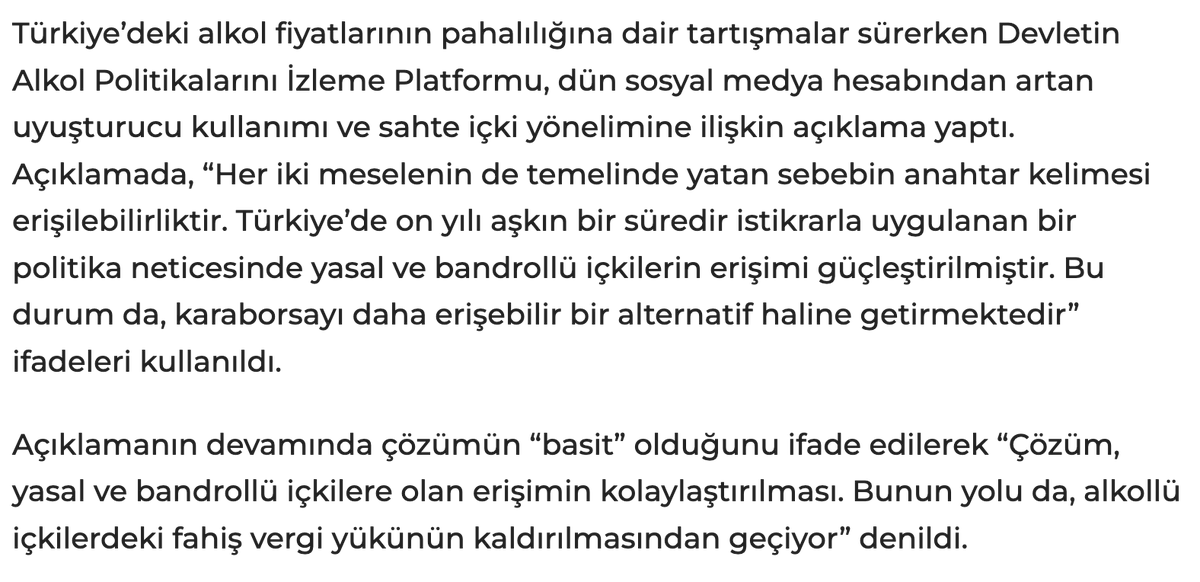 Cumhuriyet gazetesi haberi: İçkide vergi arttı ama bağımlılık azalmadı: 'Dünyada alkolü en pahalı satan ülkeyiz' cumhuriyet.com.tr/turkiye/ickide…