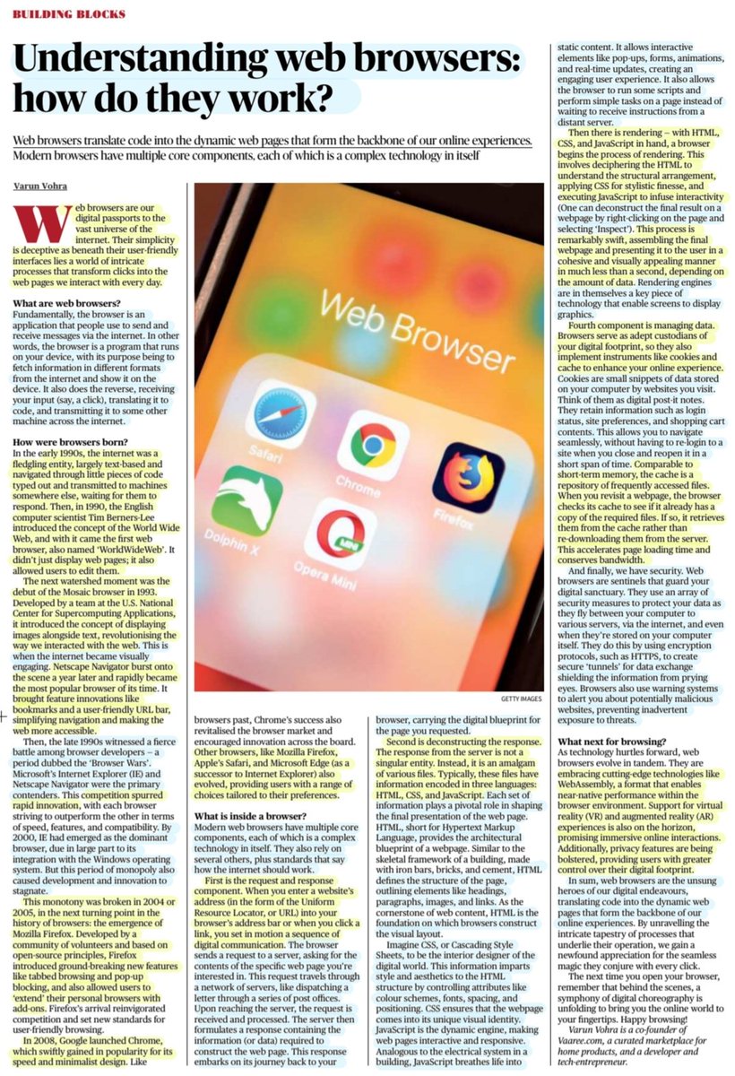 imRavikantYadav's tweet image. &apos;Understanding Web Browsers:How do they work?&apos;
:Well explained by Sh Varun Vohra
@Binary2Boot 

#WebBrowser 
#NetscapeNavigator #InternetExplorer #Mozilla #Firefox #Chrome #HTML #CSS #javascript 
#DigitalWorld #Internet #Online
#Website #WorldWideWeb
#technology

#UPSC 
Source:TH