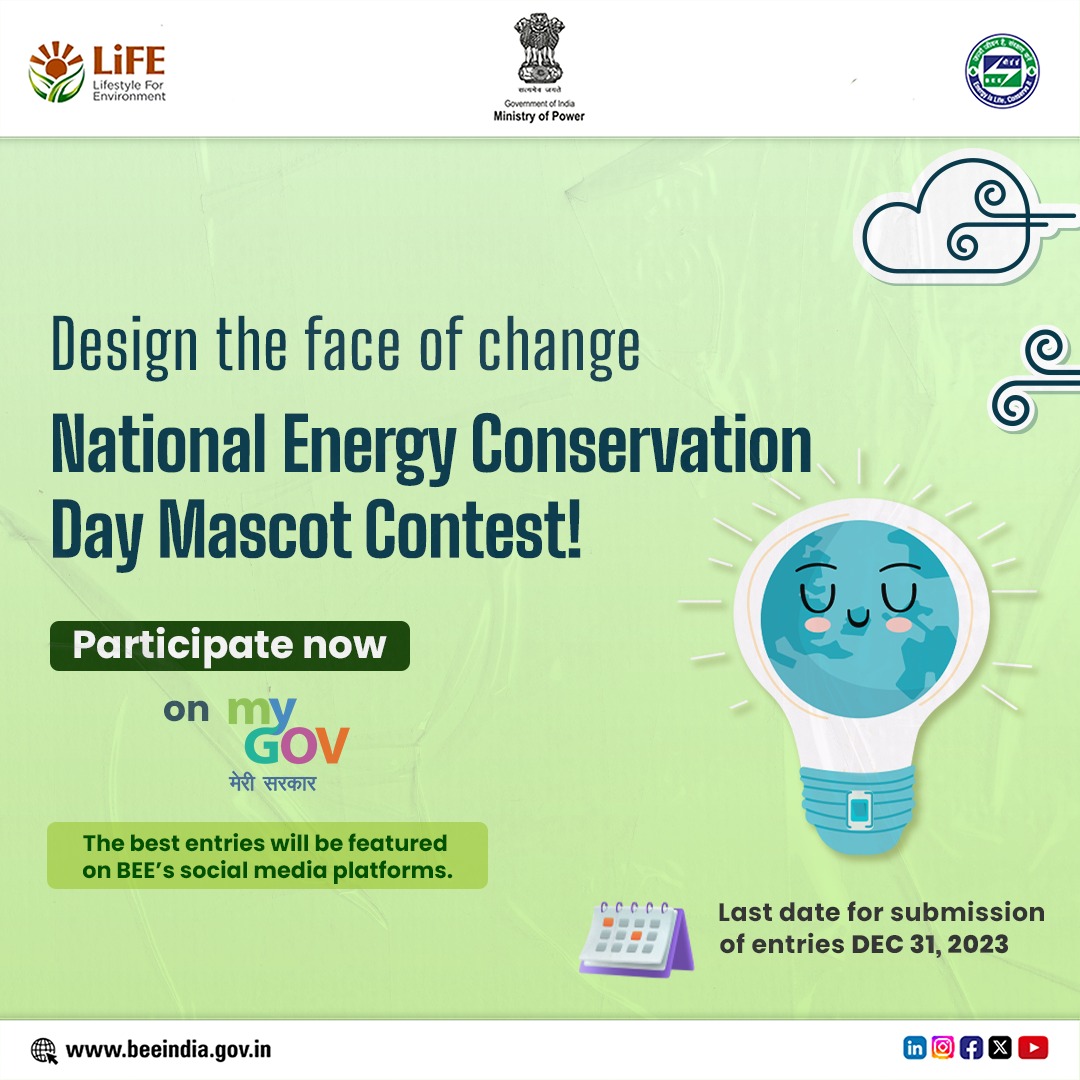 beeindiadigital's tweet image. Design the #mascot for the National Energy Conservation Day, a symbol that embodies the essence of #energyefficiency. Your art could be the face of a sustainable future.

Participate now on -mygov.in/task/design-ma…
#MascotDesignContest #EnergyConservationDay #MascotContest #MyGov