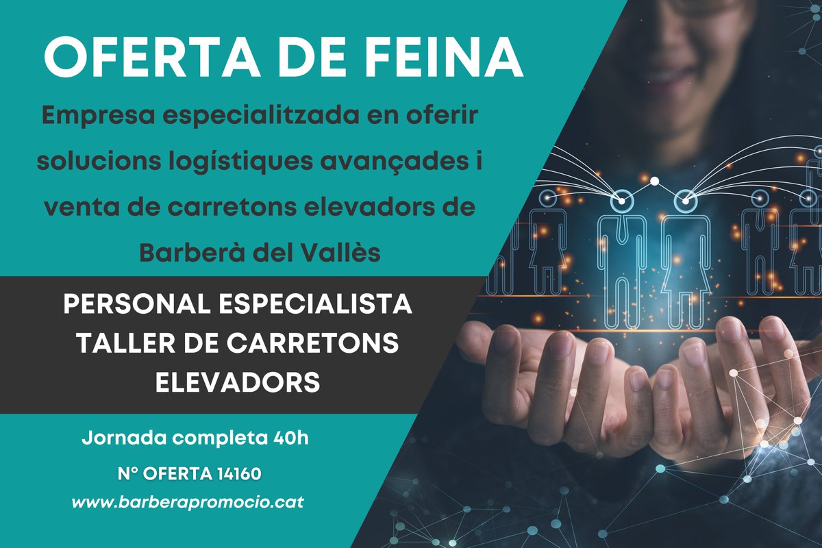 #ofertesdefeina DESTACADES!💼

📌 Empresa especialitzada en oferir solucions logístiques avançades i venta de carretons elevadors de Barberà del Vallès cerca: 

✔Personal especialista taller de carretons elevadors
barberapromocio.cat/ca/persones/of…