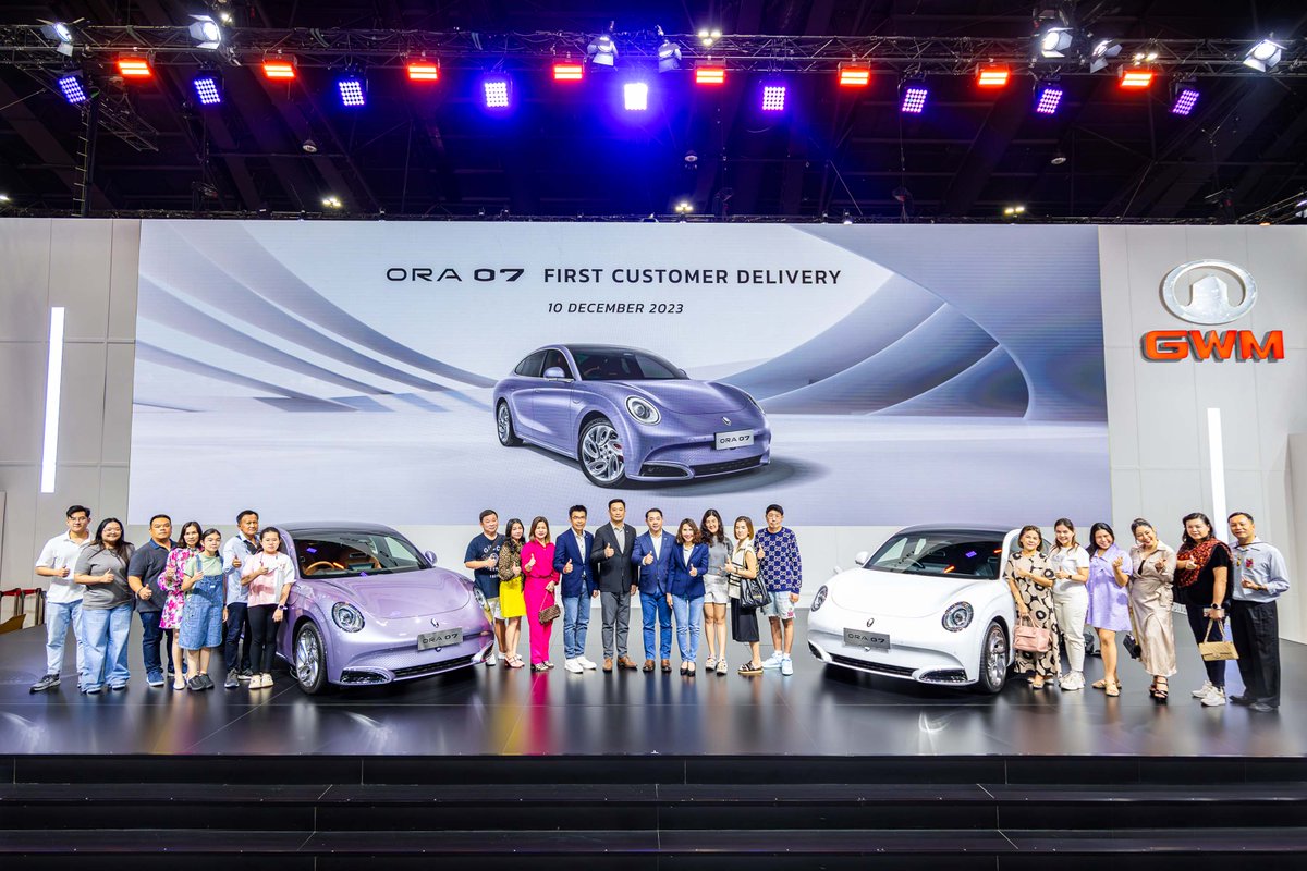 GWMGlobal's tweet photo. Feel the power of #GWM in Thailand! During the #MOTOREXPO2023, GWM fulfilled the delivery of the #ORA07 to its first group of customers, bringing smiles and happiness to all. @GwmThailand
#GoWithMore #GWMFocus https://t.co/9FY5PHw4rL