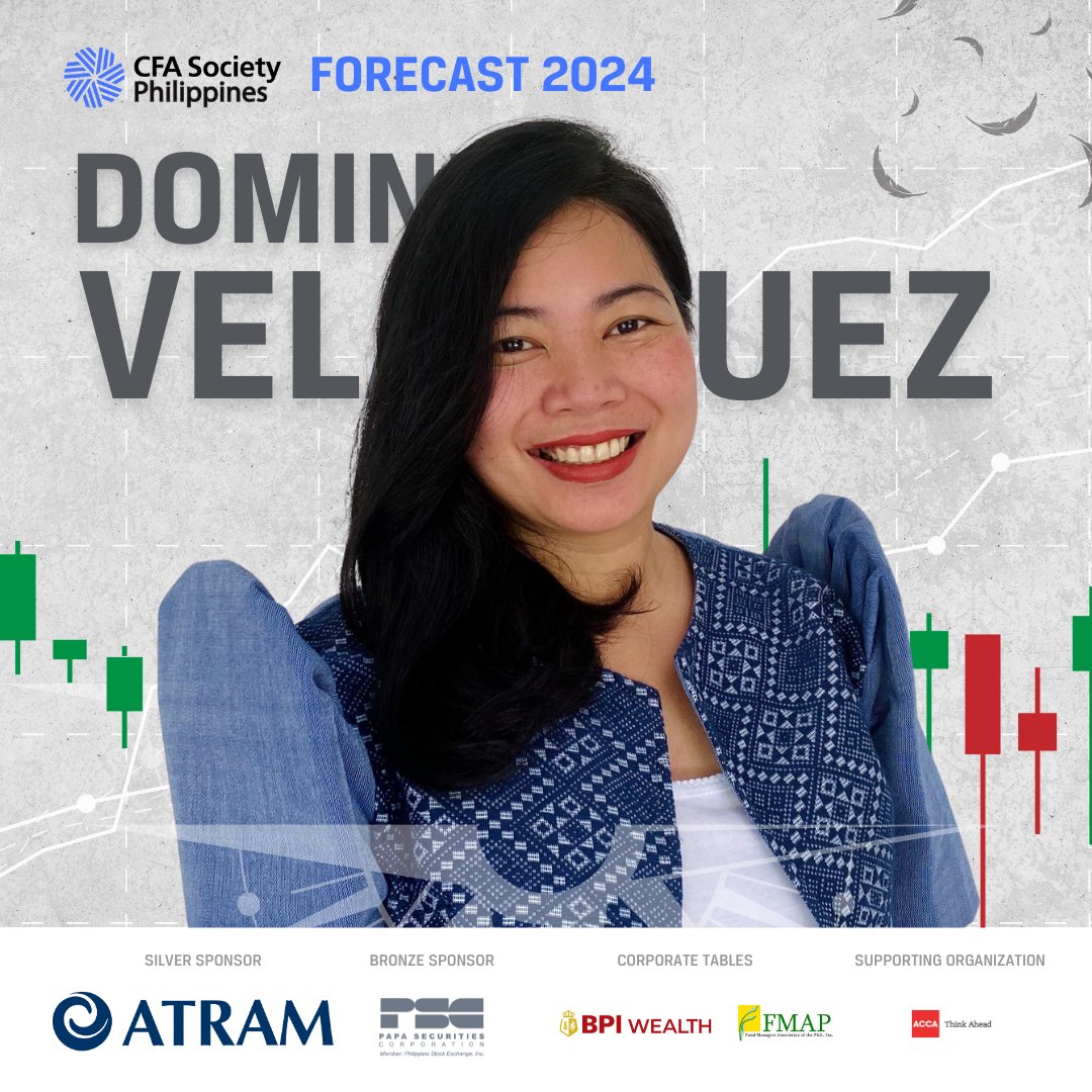 Meet Ms. Domini Velasquez, Chief Economist of China Bank PH joining us at #CFAPhForecast2024.

Ready to gain insights into the 'Higher for Longer' regime? Don't miss this expert's take on Economic Outlook 2024.

Register here: bit.ly/CFAPForecast20…

#FlyingWithTheHawks