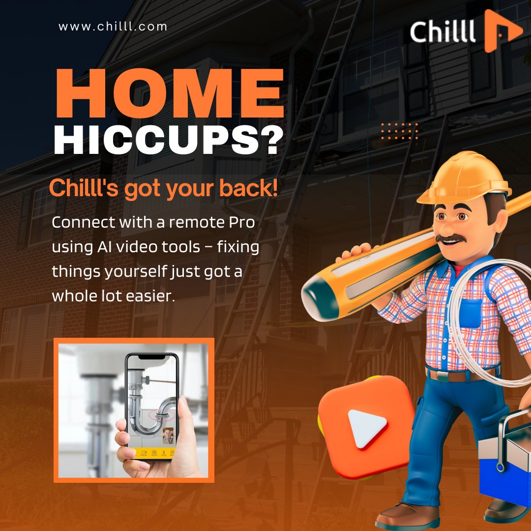 Home hiccups? 📷 Chilll's got your back! Connect with a remote Pro using AI video tools – fixing things yourself just got a whole lot easier. 📷📷 #ChilllHelps #DIYHomeFix #Home #Hiccups #software #development #aivideo #artificialintelligence #ittechnology #business #entrepreneur