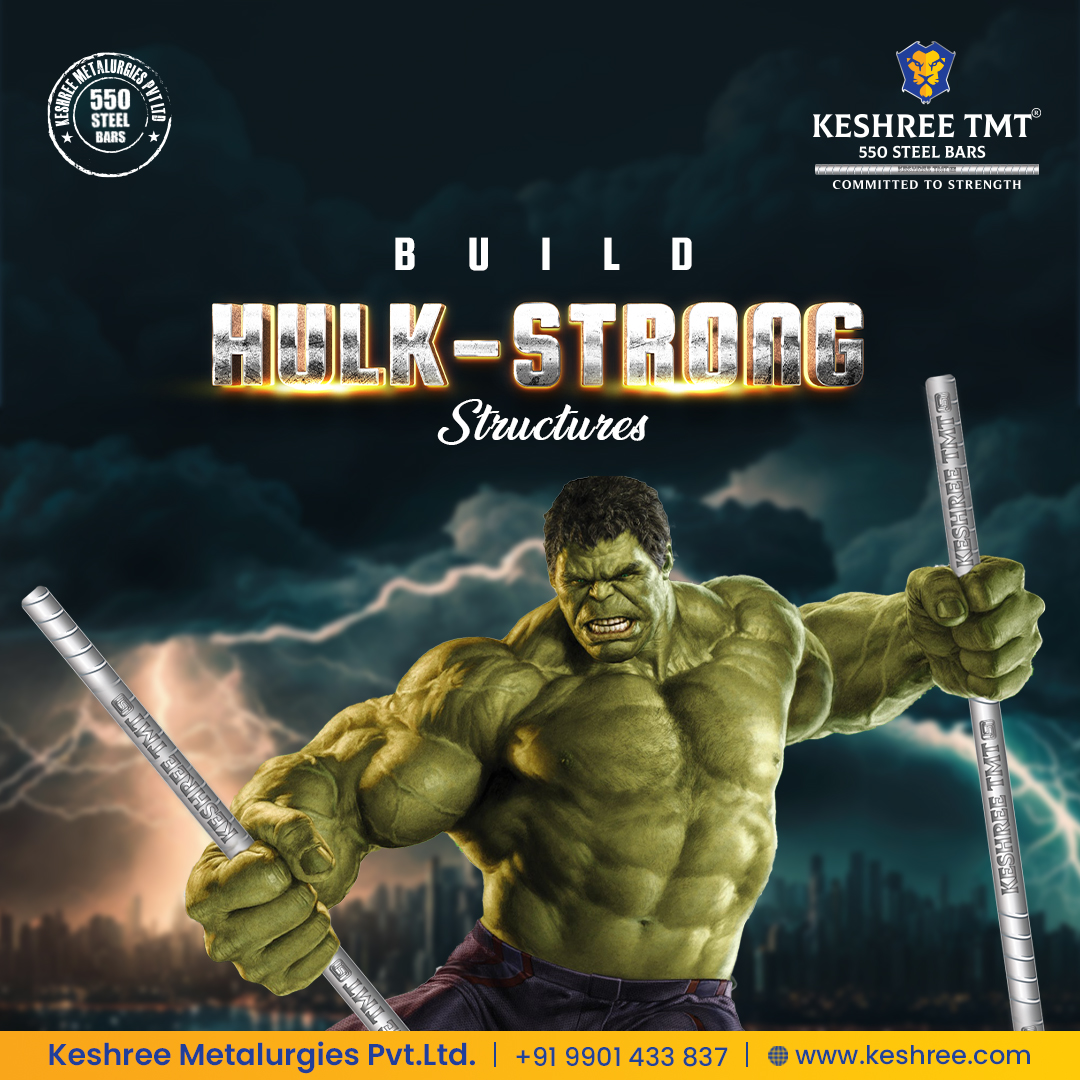 🏗️ Build Hulk-Strong Structures with Keshree TMT! Like the Hulk's incredible strength, our TMT bars are designed to withstand and conquer any construction challenge. Choose Keshree TMT – for structures as strong as the mightiest superhero. #KeshreeTMT #HulkStrong #BuildingPower