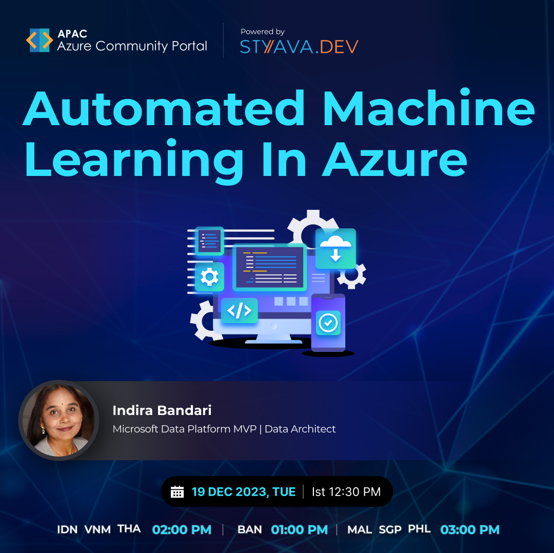 StyavaD's tweet image. Join Microsoft MVP Indira for a tour of Azure Automated Machine Learning (AutoML) and discover how to accelerate your AI development journey! 

Register: smpl.is/8am6p

#AzureAutoML #MicrosoftMVP #AIdevelopment #dataanalytics #featureengineering #datasciencejourney