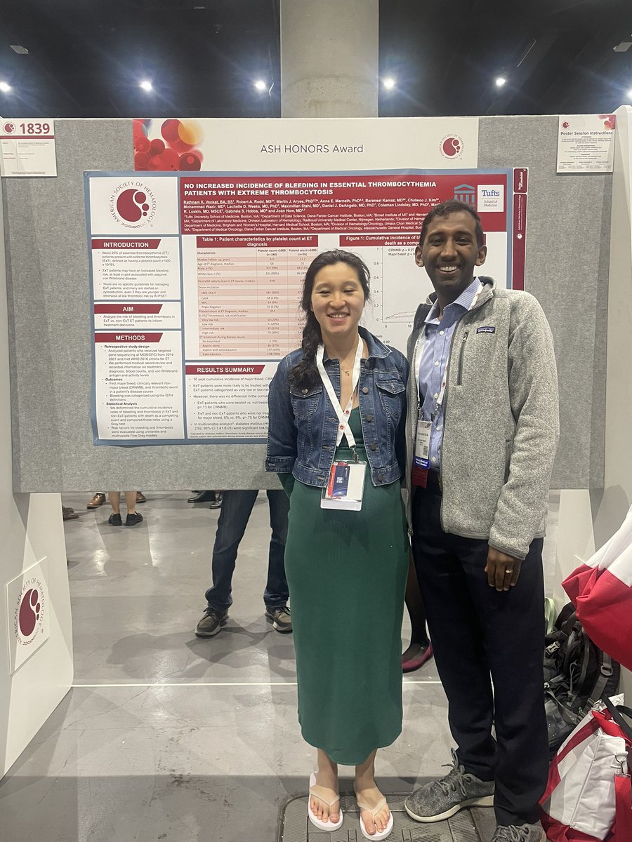 Congrats to a fantastic poster from #ASHHONORS recipient Rathnam Venkat, whose abstract in extreme thrombocytosis in ET found no sig bleeding risk and was also selected for a medical student achievement award! @GabyHobbs #mpnsm