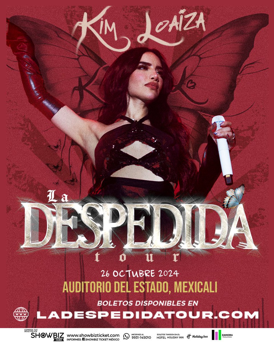 #Mexicali la lindura mayor los espera en el CUM con su gira #LaDespedida 🦋 este próximo 26 de octubre 2024 🎀

Aquí en este enlace pueden adquirir sus boletos 🎫

👉🏻: boletos.showbizticket.com.mx/KIMBERLYLOAIZA…

Venta general a partir del 14 de diciembre 🎟️

#KimberlyLoaiza #LaDespedidaTour
