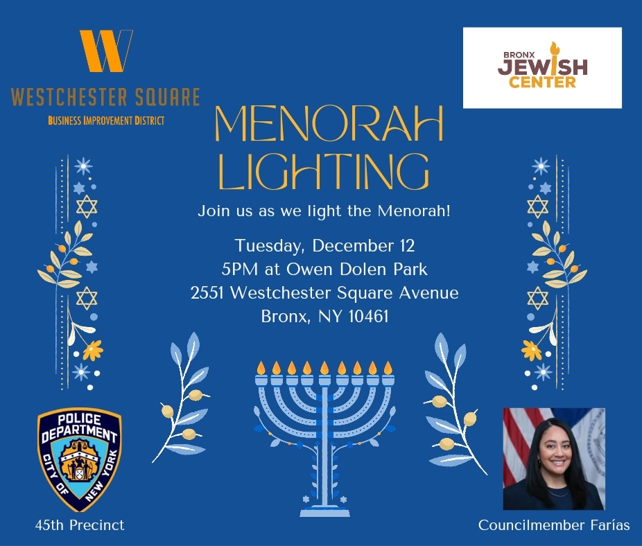 Join us today at 5pm in Owen Dolen Park for our district's menorah lighting ceremony! Bring your family and friends to enjoy music, food, and dancing as we celebrate this special tradition. 🕎 #MenorahLighting #Hanukkah #HolidayCelebration