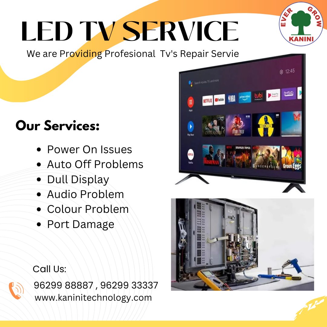 Experience top-notch LED TV service like never before Our skilled technicians ensure your entertainment stays uninterrupted.#TVRepair #LEDService #TechExperts #EntertainmentHub #QualityService #HomeTech #TVFix #CustomerSatisfaction #TechSolution #UpgradeYourExperience #kaninitech