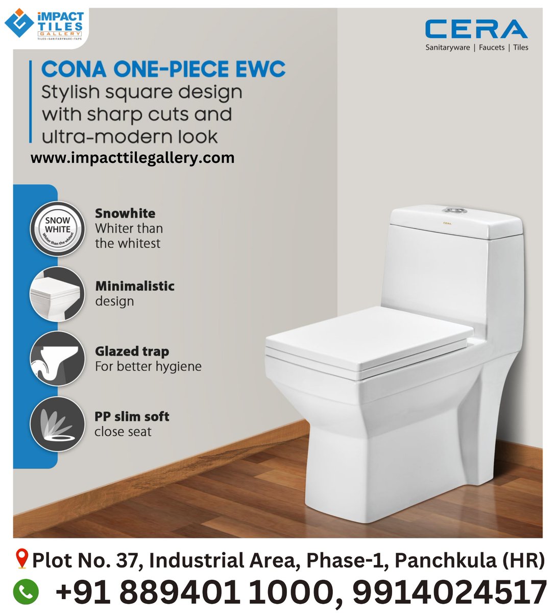 impact_tile's tweet photo. CONA one-piece EWC, for an ultra-modern look and superior comfort! #cera
https://t.co/h0Ud3M8Hzl
.
.
.
H.O.: Plot No. 14, Sector-3 Nr. Fire Brigade Station, Parwanoo
+91 9805026565, +91 98160 77050
Plot No. 37, Industrial Area, Phase-1, Panchkula
+91 889401 1000 , 9914024517 https://t.co/ADWPPeSAzw