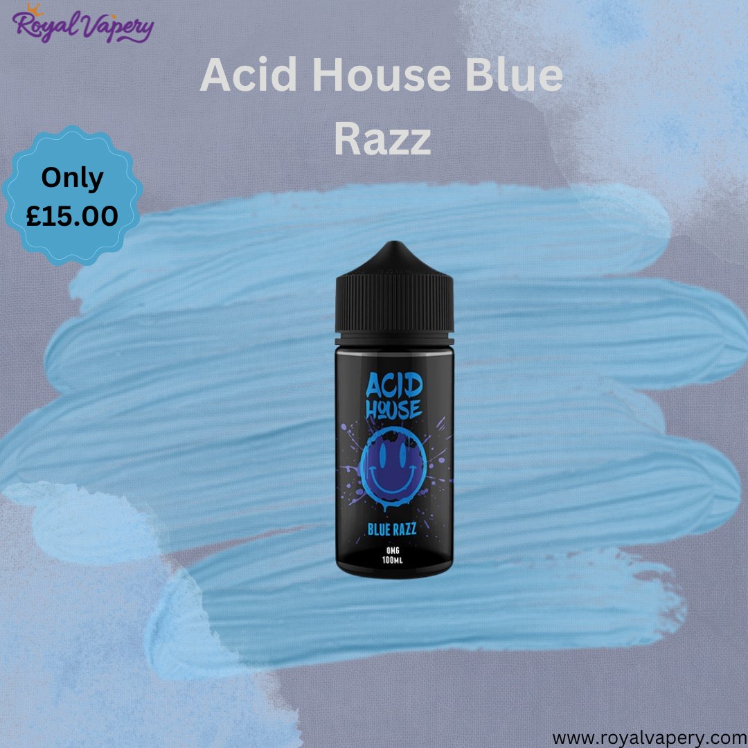 Royalvaperuk's tweet photo. Dive into electrifying vibes with Acid House Blue Razz 100ml Shortfill E-liquid, a burst of bold flavor now only £15.00 visit today and grab yours now https://t.co/rPhWYcWLVV… #royalvapery #acidblaze #100ml #eliquiduk #uk #london #BlueRazMagic https://t.co/2t1YGpeHAB