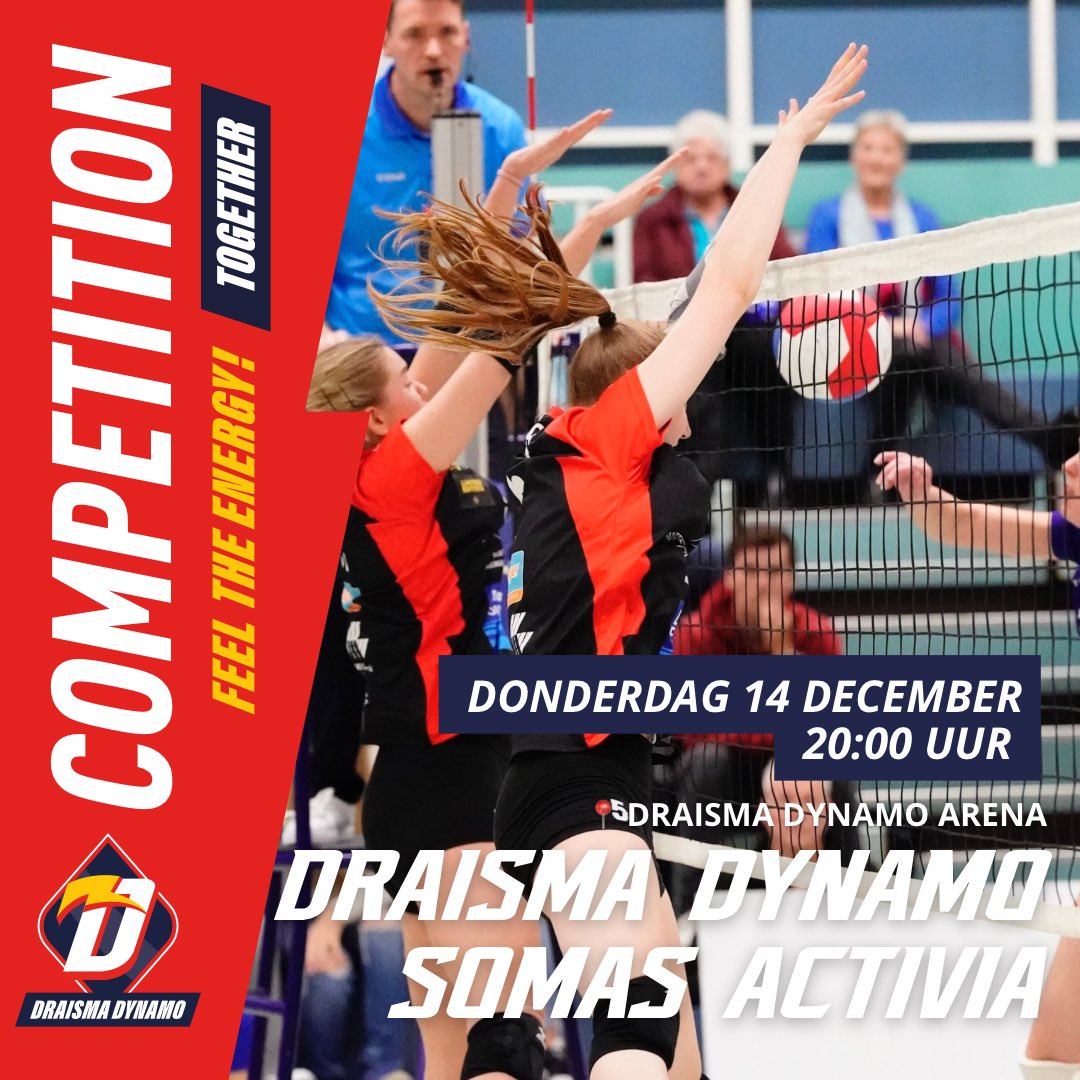 🏐THUISWEDSTRIJD 🏐

Aankomende donderdag spelen we een doordeweekse thuiswedstrijd tegen @somasactiviads1.

🏟️ Draisma Dynamo Arena 
📍 Apeldoorn
📆 14 december 2023
🕙 20:00 uur 

#nevobo #volleybal #volleyball