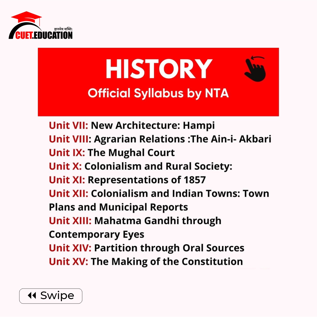CuetEducation's tweet image. #CUETUG2024 #HistorySyllabus 
Follow @cueteducation for more updates 
#cuet #cuet2024 #cuetug #college #cuetsyllabus #history #class12 #ncert #delhiuniversity #bhu #allahabaduniversity #CUETEDUCATION #graduation #delhiuniversity #cuetexam #cuetsyllabus #cuetupdates #subject
