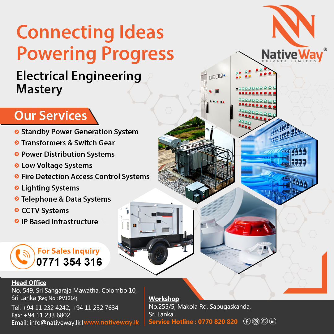NativeWay_lk's tweet photo. Explore the spark of excellence with our precision solutions. Powering Progress with Nativeway's Electrical Engineering Services. 
For inquiries, call +94 771 354 316 or email info@nativeway.lk
.
.
.
#Nativeway #ElectricalEngineering #PoweringProgress https://t.co/HMijo6s1S9