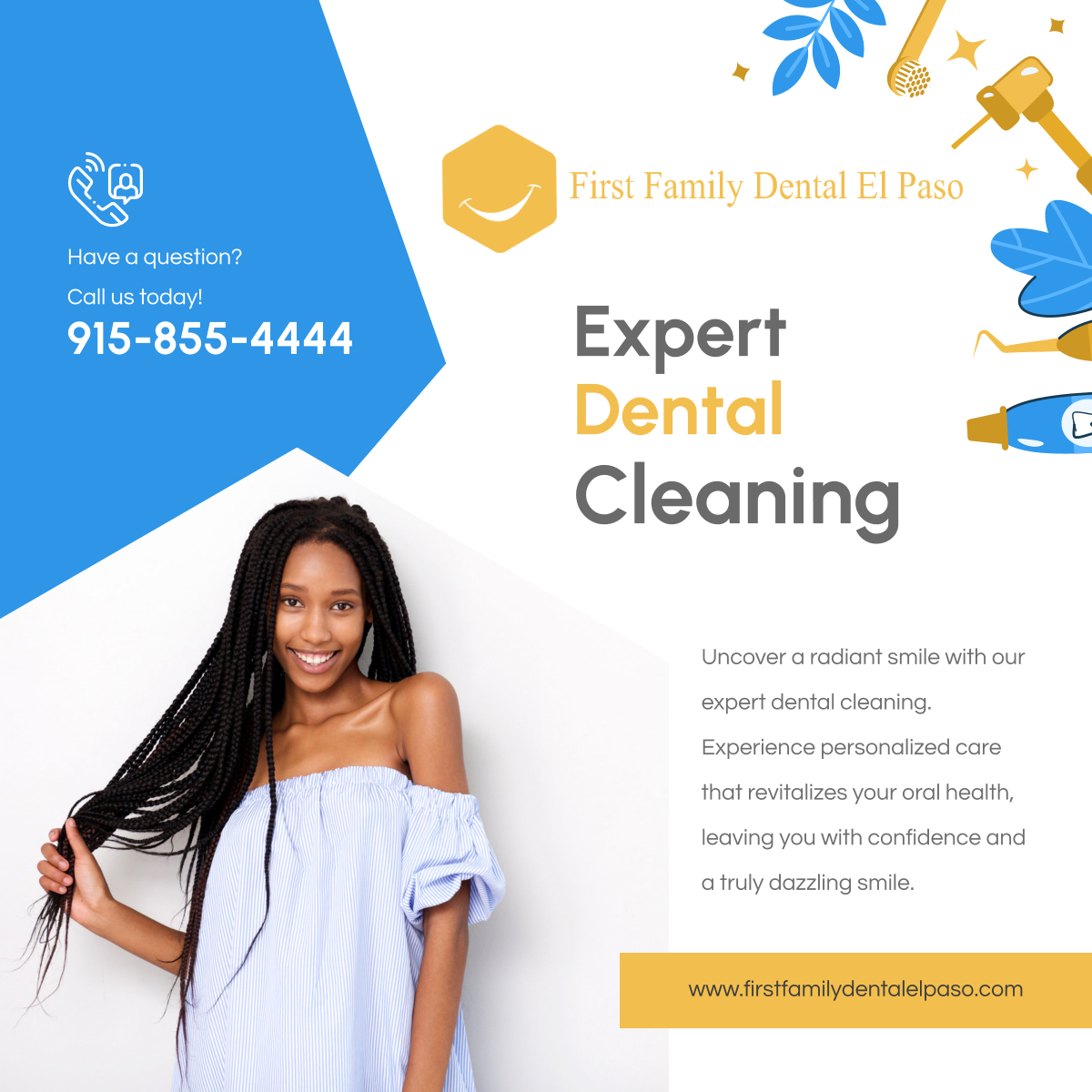 FirstFamilyDep's tweet photo. Transform your smile with our expert dental cleaning services! Say goodbye to stains and embrace a brighter, healthier smile. Contact us today to schedule your revitalizing dental experience.

#ElPasoTX #DentalCare #ExpertDentalCleaning https://t.co/4jkbp40u4p