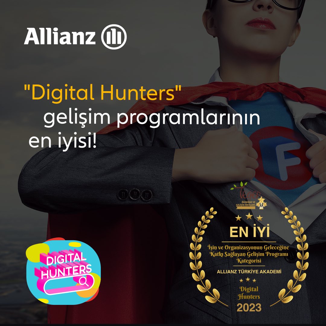 Allianz Türkiye Akademi (ATA), ‘Digital Hunters’ programı ile Türkiye Eğitim ve Gelişim Platformu (TEGEP) tarafından ‘İşin ve Organizasyonun Geleceğine Katkı Sağlayan Gelişim Programı’ kategorisinde ‘En İyi’ ödülüne layık görüldü. ATA ekibimizi tebrik ederiz.