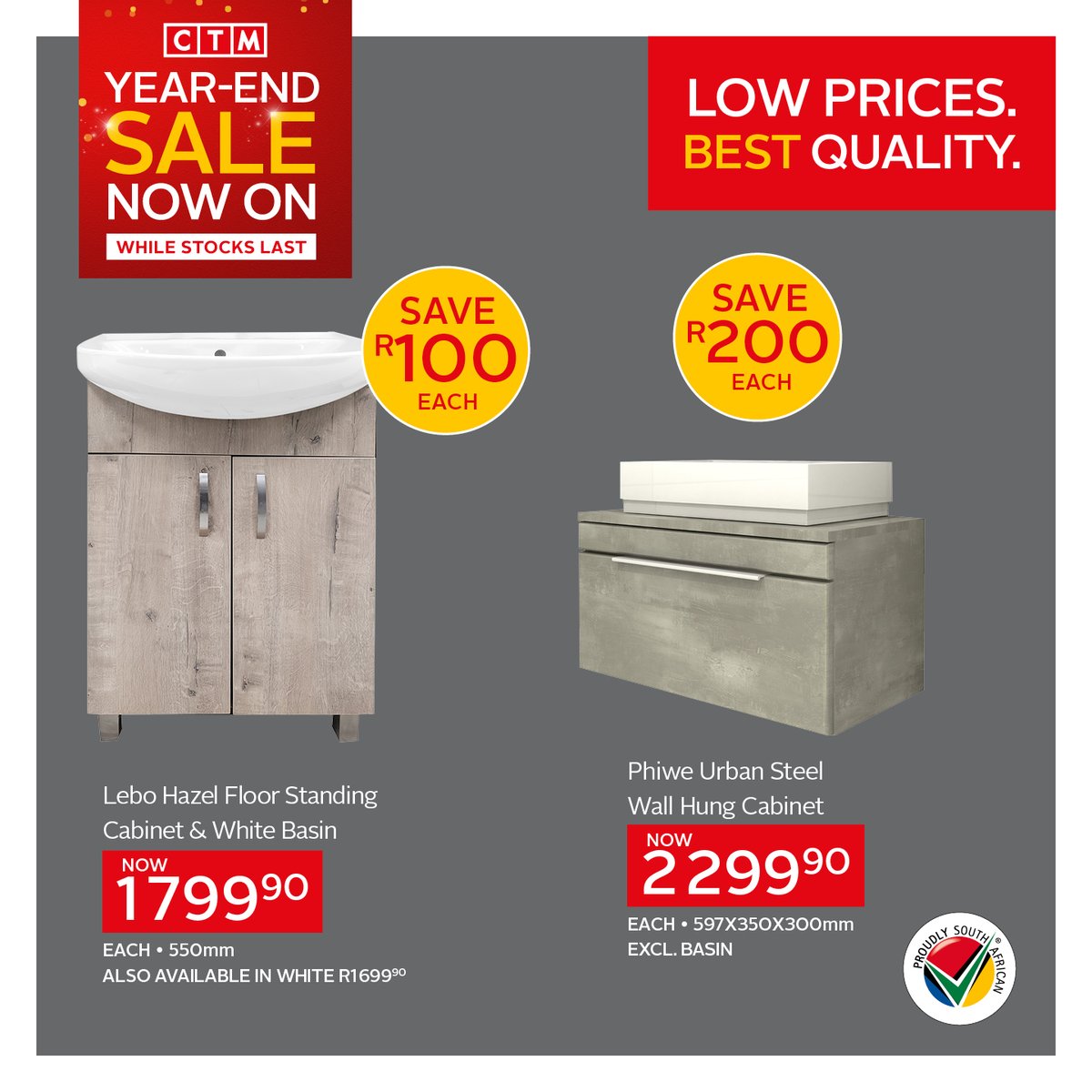 ctmafrica's tweet photo. Discover CTM’s stunning cabinet and basin range on sale. Find the perfect style that suits your home in-store and online at https://t.co/8Gm7UTFdLL
Sale ends January 7, 2024.
#CTM #40YearsOfCTM #YearEndSale https://t.co/fL2VENmhyV