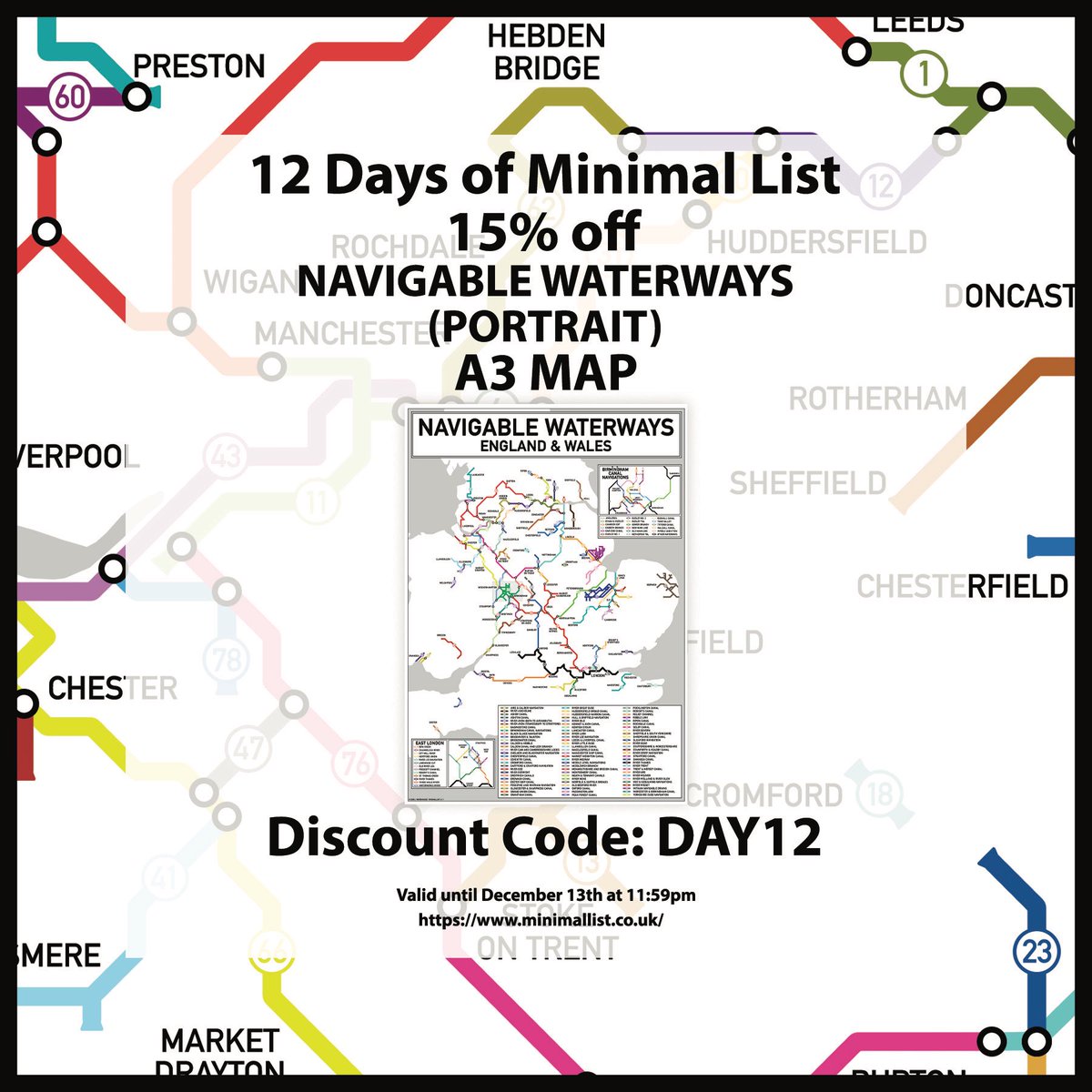 Day 12 of 12 days of Minimal List. 20% off our A3 Navigable Waterways Map - Portrait. minimallist.co.uk/shop/p/navigab…