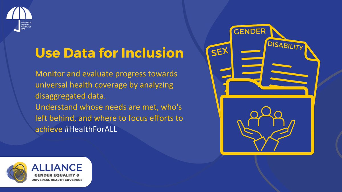 📊 We must collect, analyze, and use disaggregated data by sex, gender, age, and disability to monitor and evaluate progress toward #UHC. On #UHCDay, let's ensure a comprehensive understanding of whose needs are met and who is left behind.

Join the Alliance for #GenderUHC! 📣