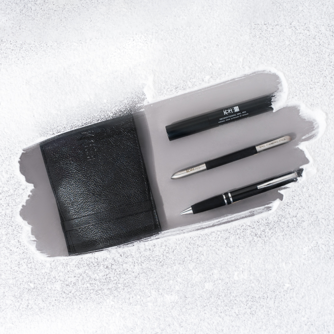Gift the men in your life a touch of sophistication with the KOH NAIL BUSINESS SET - featuring the KOH NAIL CLEANING STICK, KOH RECONDITIONING NAIL PEN, and KOH BALLPOINT, all elegantly packaged in a sleek leather pouch. 💼✨ 

#GroomingEssentials #GiftsForMen #KOHNailBusiness