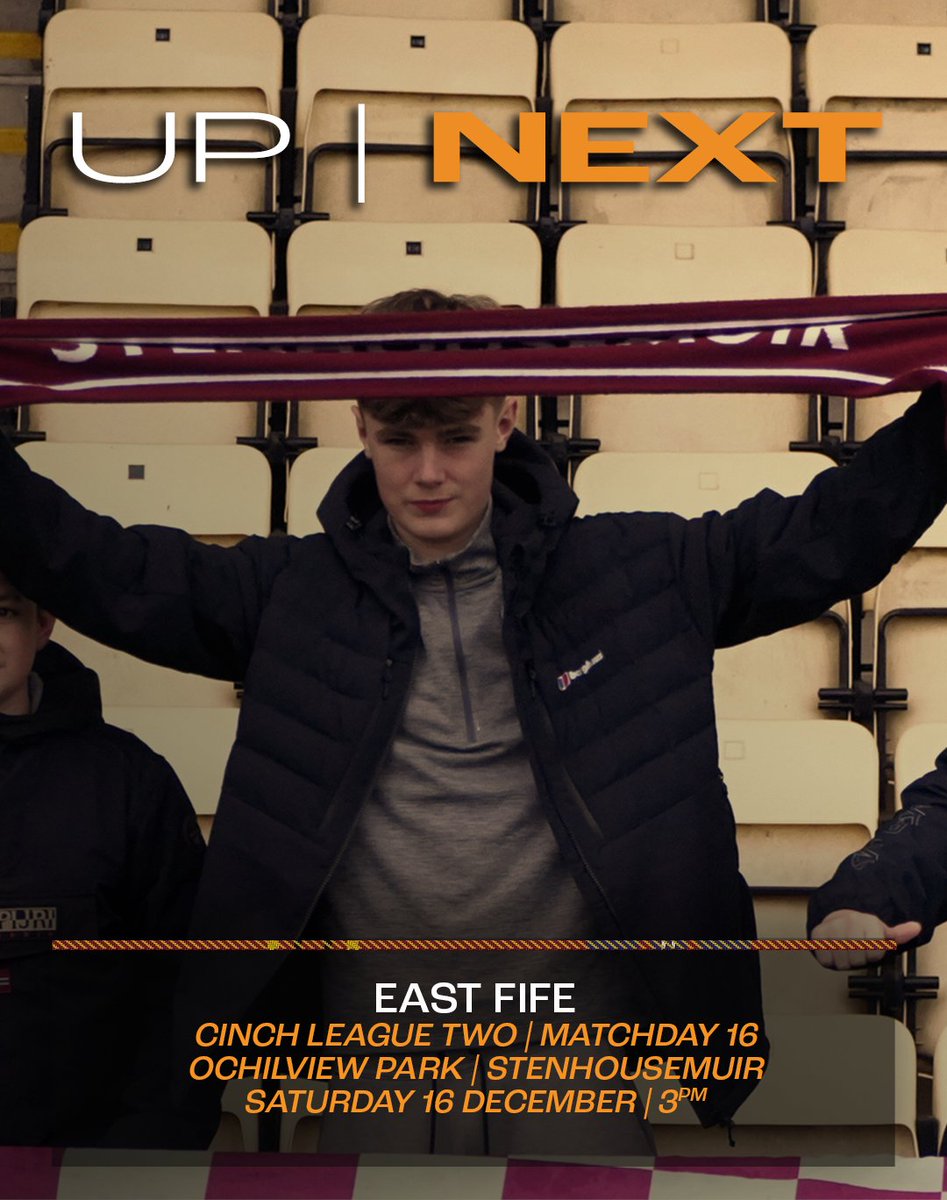 𝗨𝗣 𝗡𝗘𝗫𝗧 | 𝘃𝘀 <a href="/EastFifeFC/">East Fife FC</a> 

🏆 | <a href="/cinchuk/">cinch</a> League 2

🗓️ | Saturday 16th December
🕒 | 3pm
🏟️ | <a href="/OchilviewPark/">Ochilview Park</a> 

🎟️ | tinyurl.com/SFC-16Dec-Tick…
🍴 | tinyurl.com/SFC-16Dec-Hosp…
🎥 | warriorstv.co.uk

#WeAreWarriors⚔️