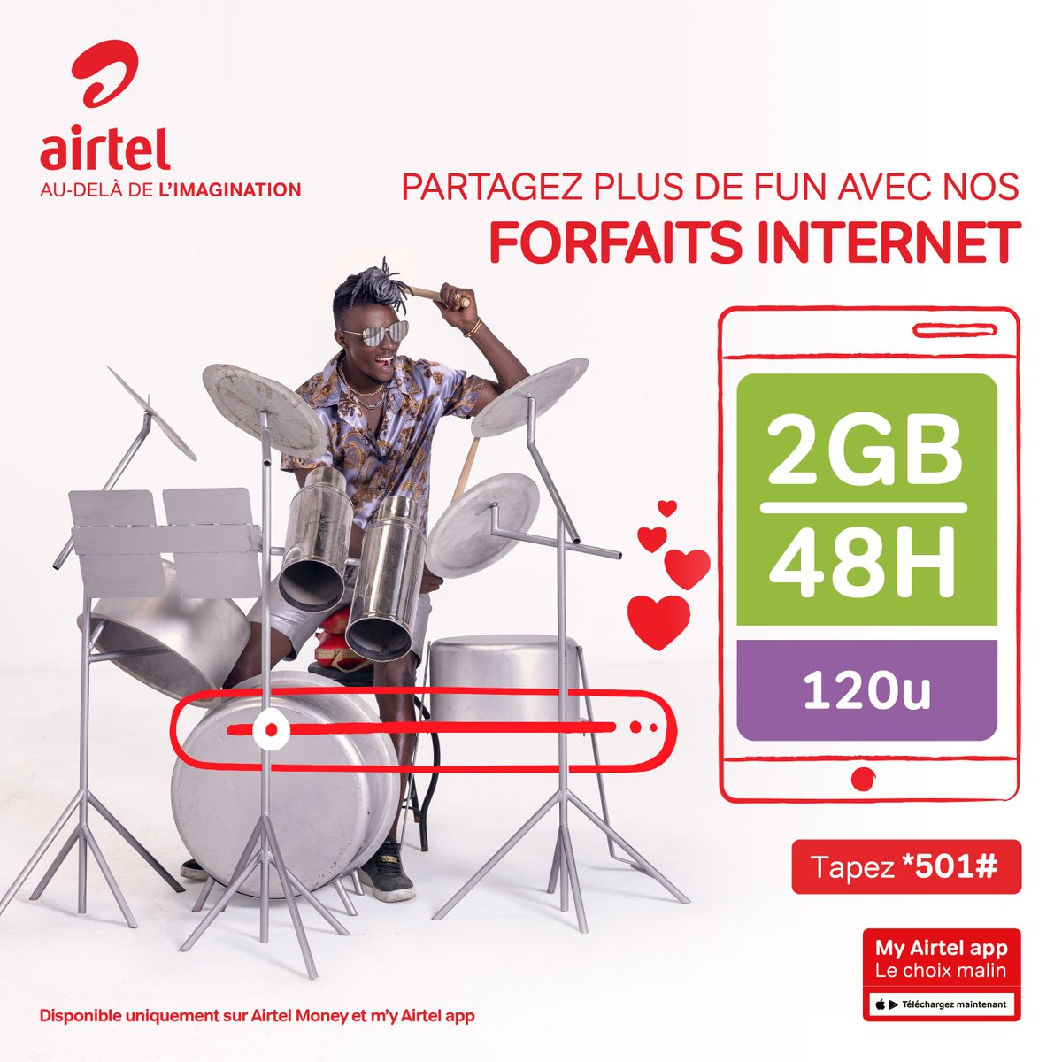 Profite de notre #MeilleurForfaitInternet certifié 🤩 Obtiens ton forfait de 2GB valide 48h pour seulement 120u sur MyAirtel App ou par Airtel Money 🤩 Télécharge l'app maintenant et économise 🤑 bit.ly/myapprdc ou tape *501# #AirtelRDC #MeilleurForfaitCertifié