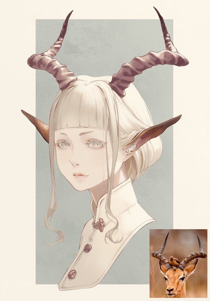 horns solo 1girl looking at viewer bangs blunt bangs pointy ears  illustration images
