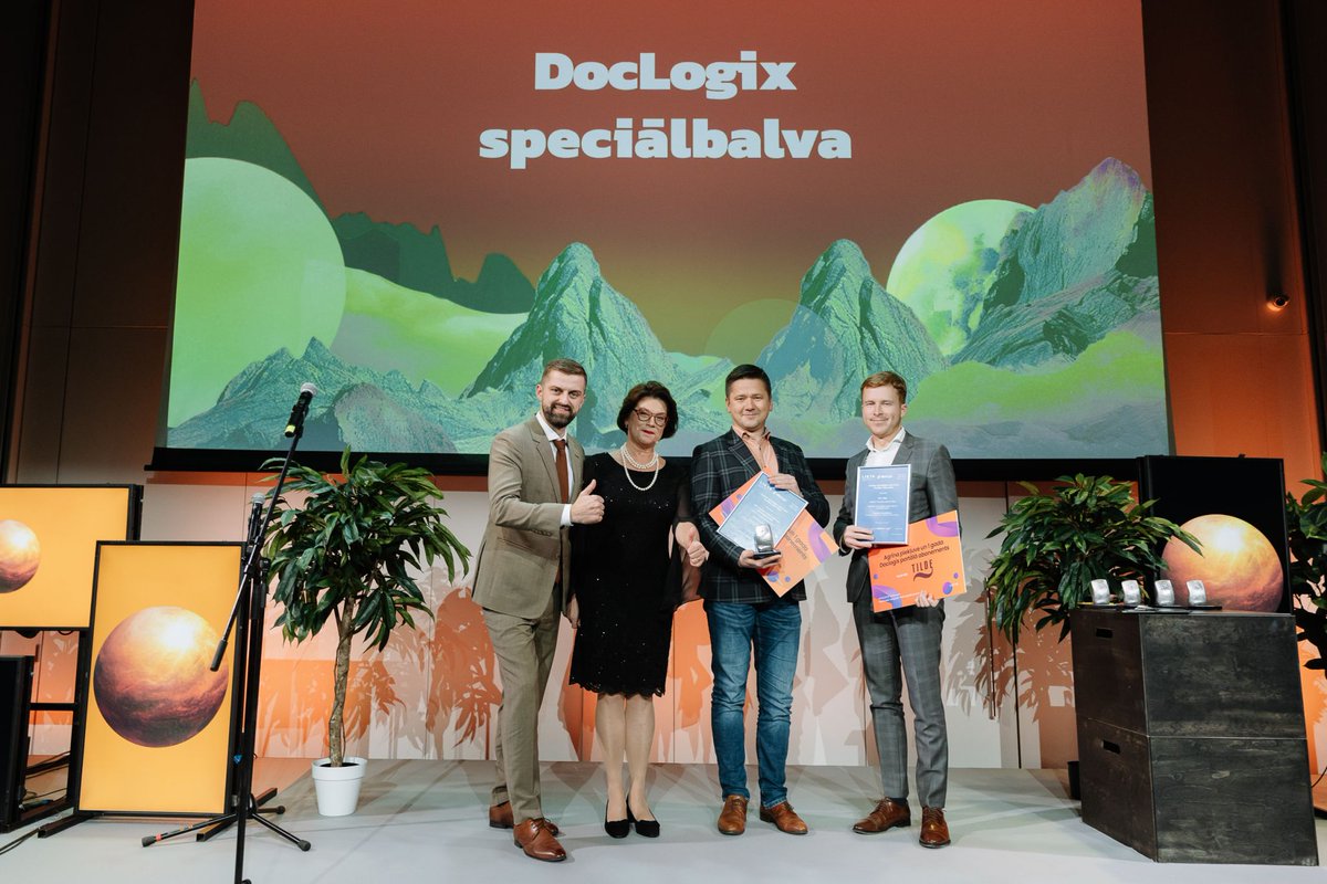 DocLogix's tweet image. At LIKTA(I) 2023 conference in Riga, DocLogix CEO Žilvinas Kazlauskas had the honour of awarding Latvijas Valsts radio un televīzijas centrs &amp;amp; Tilde ~ for their remarkable achievement - creation of the world&apos;s first telephony bot communicating in Latvian language. 🏆