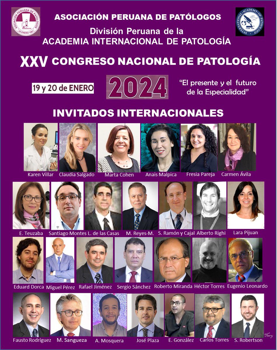 Ponentes internacionales en el XXV congreso peruano de Anatomía Patologica 
Link de inscripciones : 

forms.gle/5faBe8pT2Boja7…