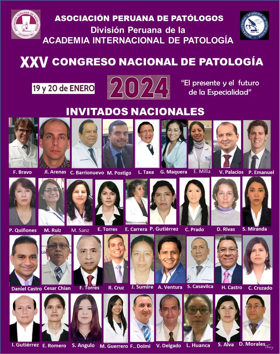 Ponentes nacionales en el XXV congreso peruano de Anatomía Patologica 
Link de inscripciones :

forms.gle/5faBe8pT2Boja7…