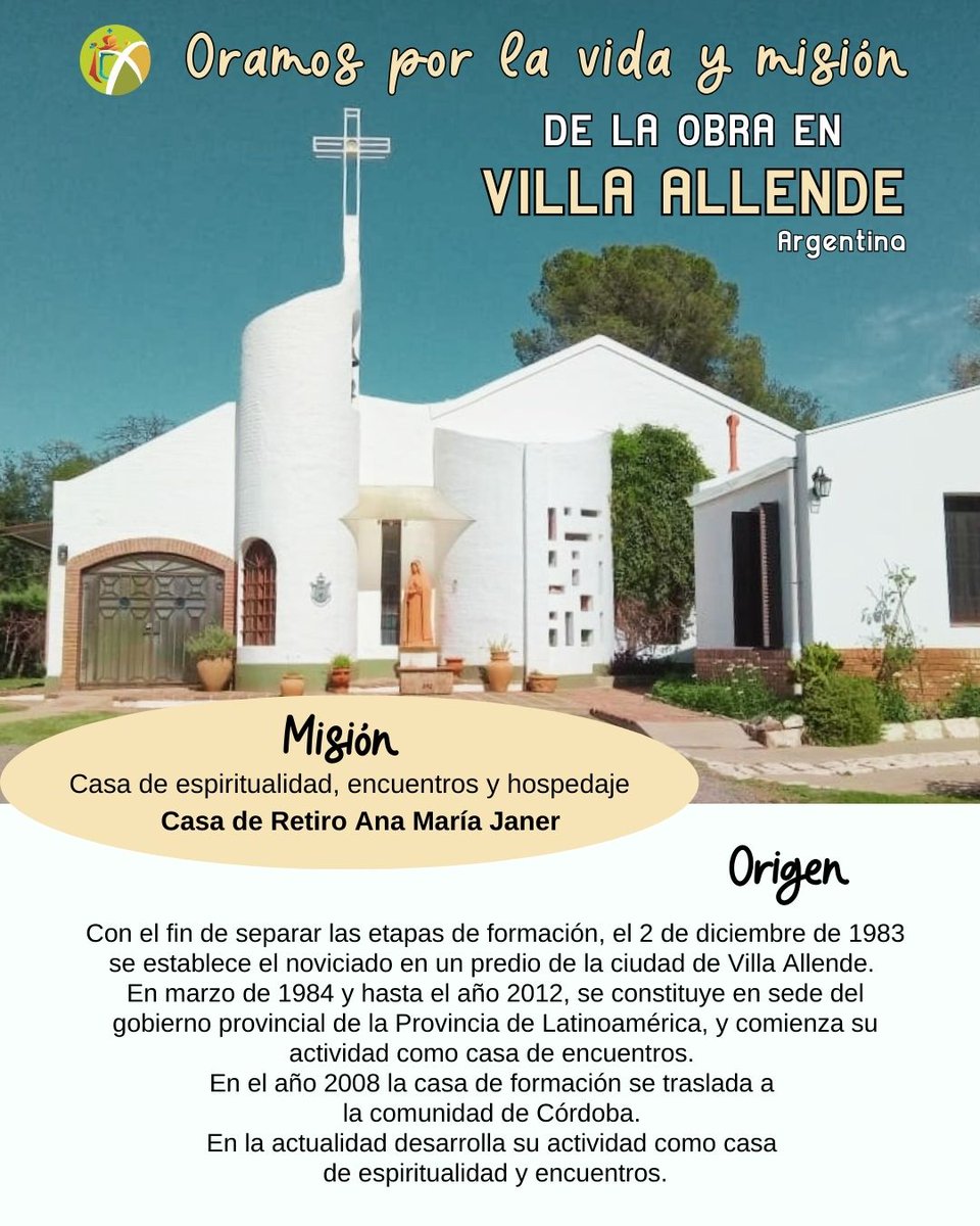 En este mes de diciembre oramos, junto a toda la <a href="/Fam_Janeriana/">FAMILIA JANERIANA</a>, por la Casa de Espiritualidad Ana María Janer en Villa Allende, en Córdoba (Argentina). Damos gracias por sus 40 años de servicio a la comunidad y oramos por su misión en el ejercicio de la hospitalidad.