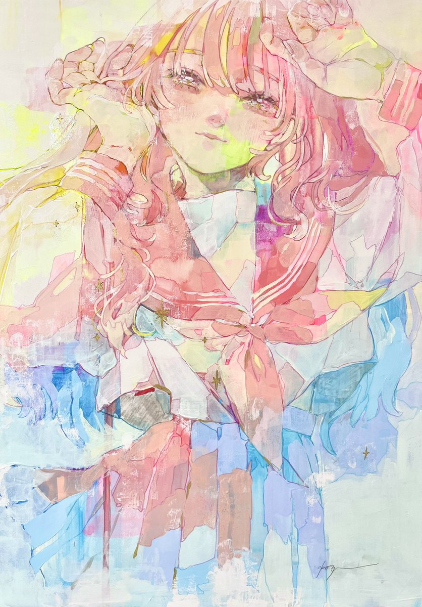 1girl solo colorful skirt long hair neckerchief school uniform  illustration images