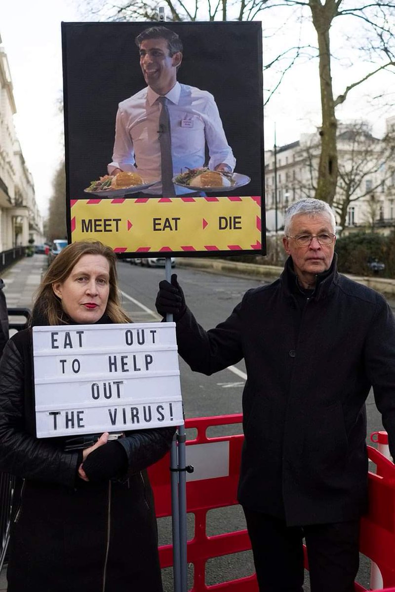 Eat Out to Help Out .... the Virus. As quoted by @CMO_England Chris Whitty. If only @BorisJohnson and @RishiSunak had listened to scientific advice. #CovidInquiry Photo courtesy of Covid-19 Bereaved Families for Justice UK group.