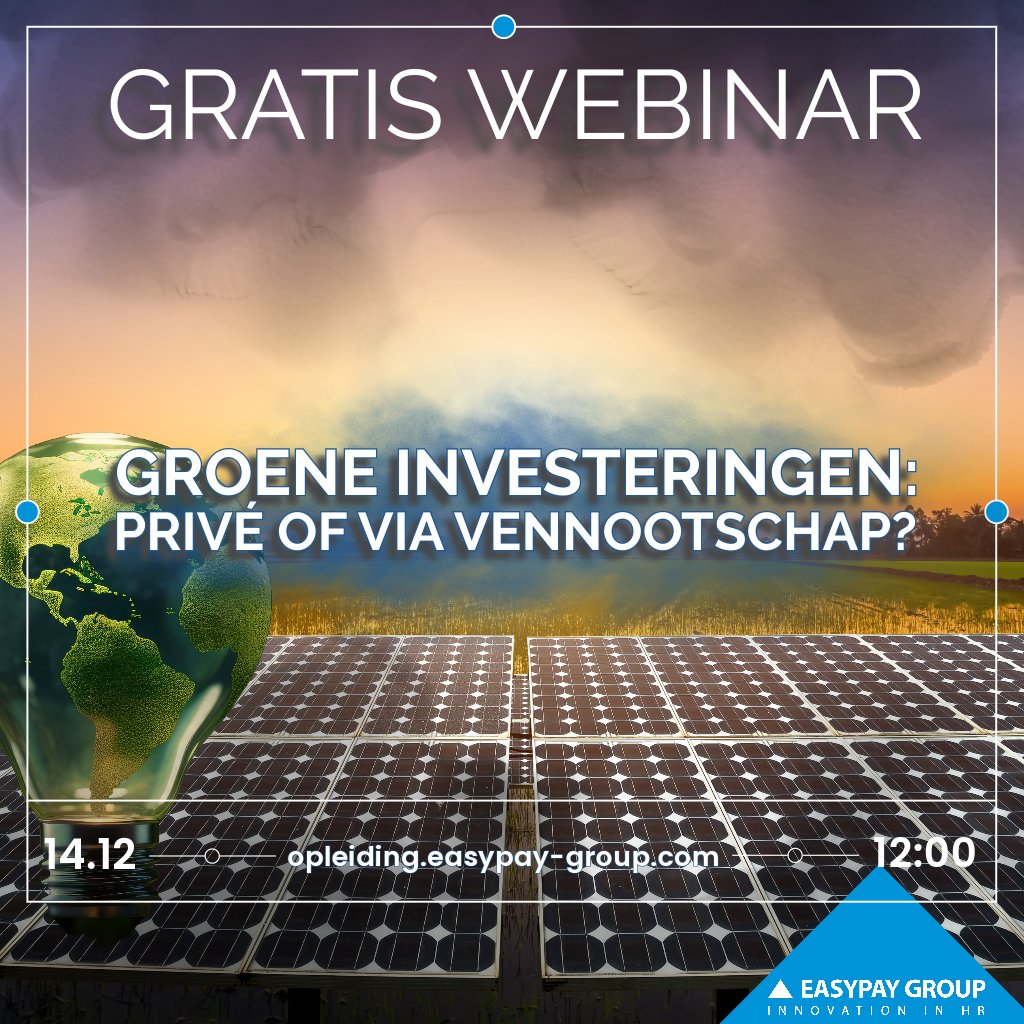 easypaygroup's tweet photo. Bent u eigenaar van een elektrische auto, overweegt u zonnepanelen te installeren of bent u geïnteresseerd in een thuisbatterij? Dan is dit Webinar zeker iets voor u!

Het Webinar vindt plaats op 14 december om 12 uur. U kunt
zich aanmelden via https://t.co/zRlOFfcYlT https://t.co/6UUIZHEwJU