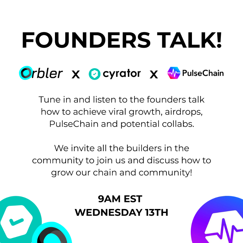 _crowdnews's tweet photo. 🔥 Don't miss out on tomorrows big discussion between @Orbler1, @cyrator_app and #Pulsechain!

Tune in and listen to the founders talk how to achieve viral growth, airdrops, PulseChain and potential collabs!

9am EST Wednesday 13th December (On Telegram)

Click below to join!