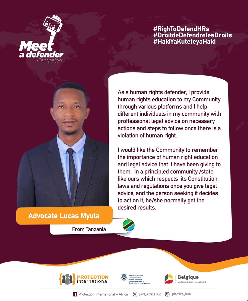 As a human rights Defender  I'm happy to be featured in the International Campaign on protection of human rights. meet a defender✌️✔️ <a href="/PI_AfricaHub/">Protection International - Africa</a>