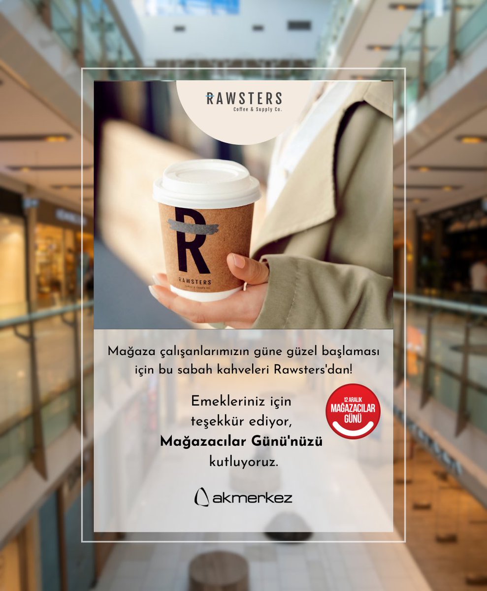 Tüm mağaza çalışanlarımıza emekleri için teşekkür ediyor, günün ilk kahvesi için Rawsters'a davet ediyoruz. Mağazacılar Günü'nüz kutlu olsun! ☕

#Akmerkez #Rawsters #MağazacılarGünü