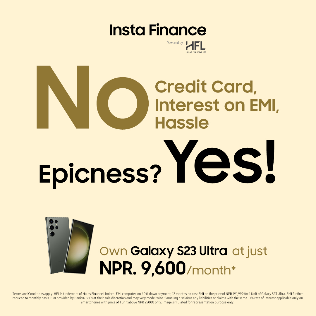 No credit card required, 0% interest on EMI and 0% compromise on your purchase. 
 
Make the most out of our epic solution with Insta Finance to purchase your #GalaxyS23 Ultra.

#Samsung