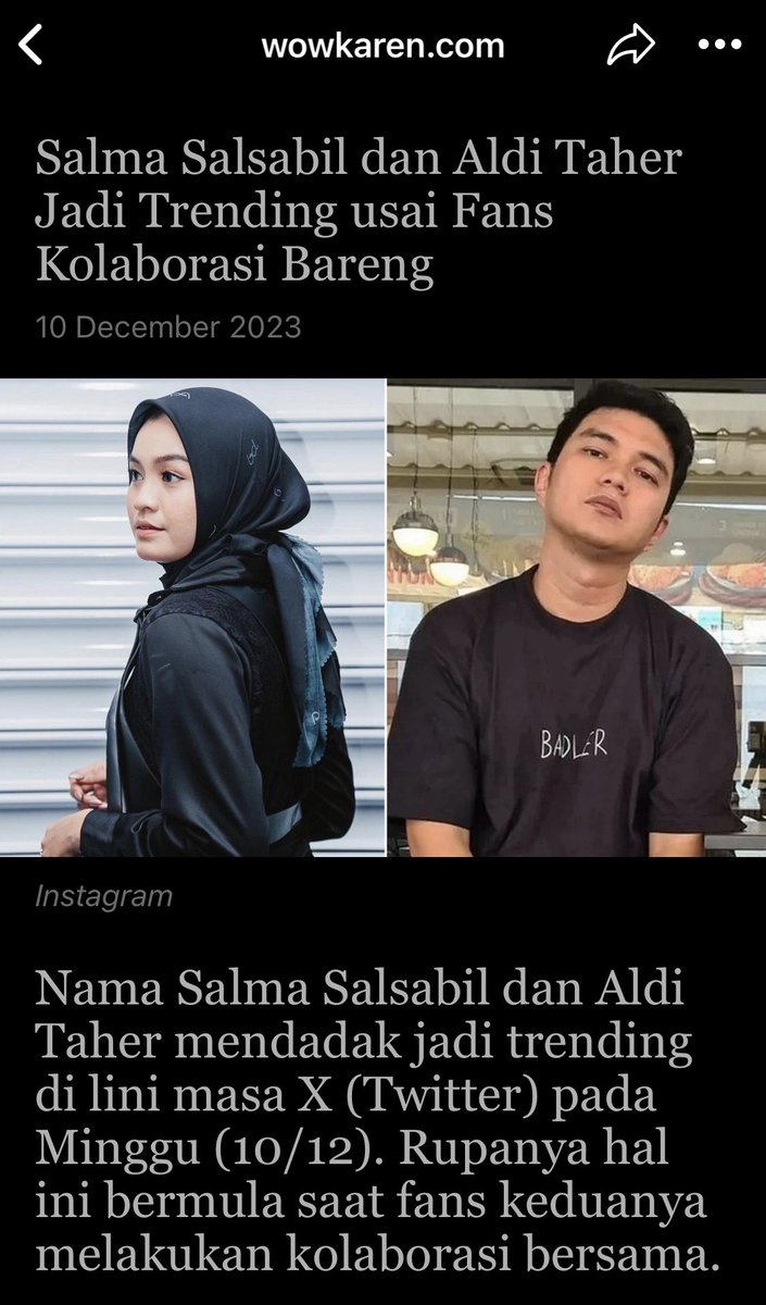 Kita masuk berita ih seng 🤭
@alditaherfess 

wowkeren.com/berita/tampil/…

#AldiTaherxSalmaSalsabil
#BISMILLAH_rekam_posting_juga_streaming_BungaHati_BARAKALLAH