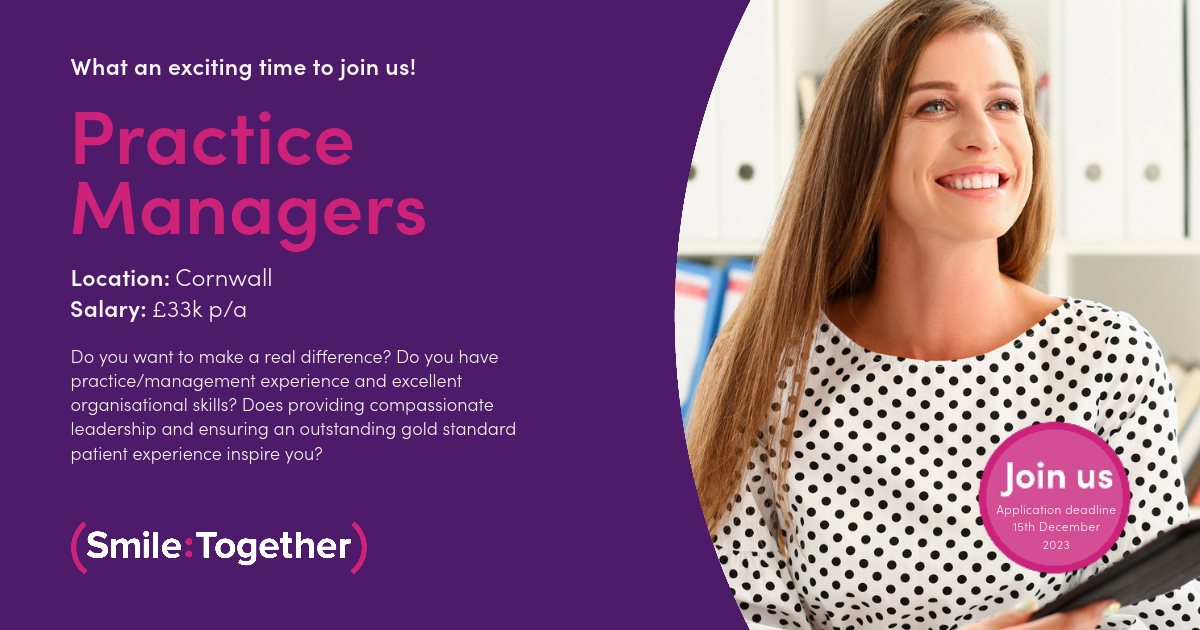 The #SmileTogether team has a number of exciting new #PracticeManager opportunities to support our continuing #businessgrowth and development across the county 💚

For more info visit our website: smiletogether.co.uk/careers-portal…

#CornwallJobs #JoinUs #ManagerJobs #MakingADifference